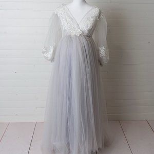 Gray/White Tulle & Lace Maternity Gown 